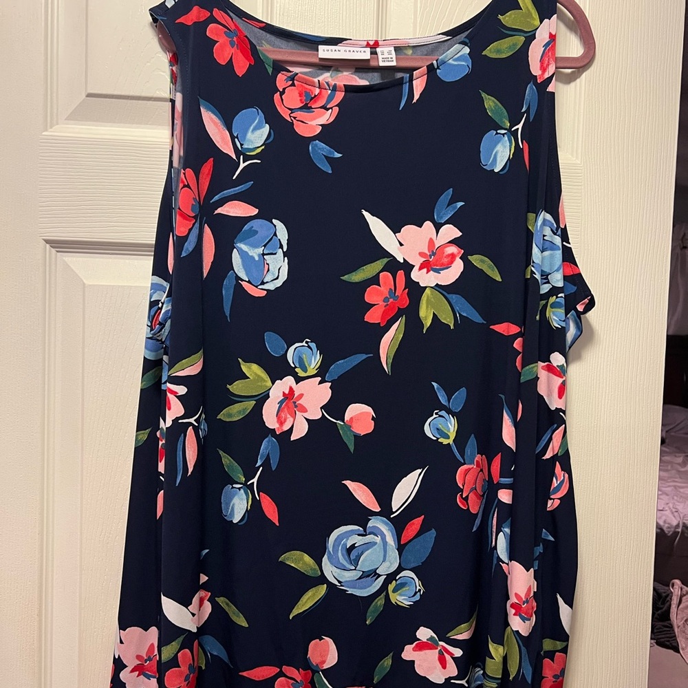 Susan Graver Floral Sleeveless Top - Navy and Multicolor
